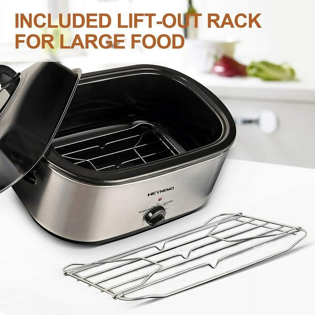 Superjoe 22 QT Electric Roaster Oven, with Self-Basting Lid, Stainless Steel Roaster Pan, Silver