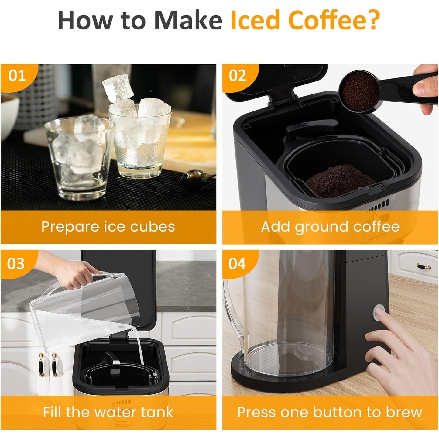 Superjoe Iced Coffee and Tea Maker with Reusable Filter Basket, 2.5QT Pitcher, Iced Tea Coffee Machine , Lemonade and Flavored Water, Adjustable Brew Strength, Black and Silver