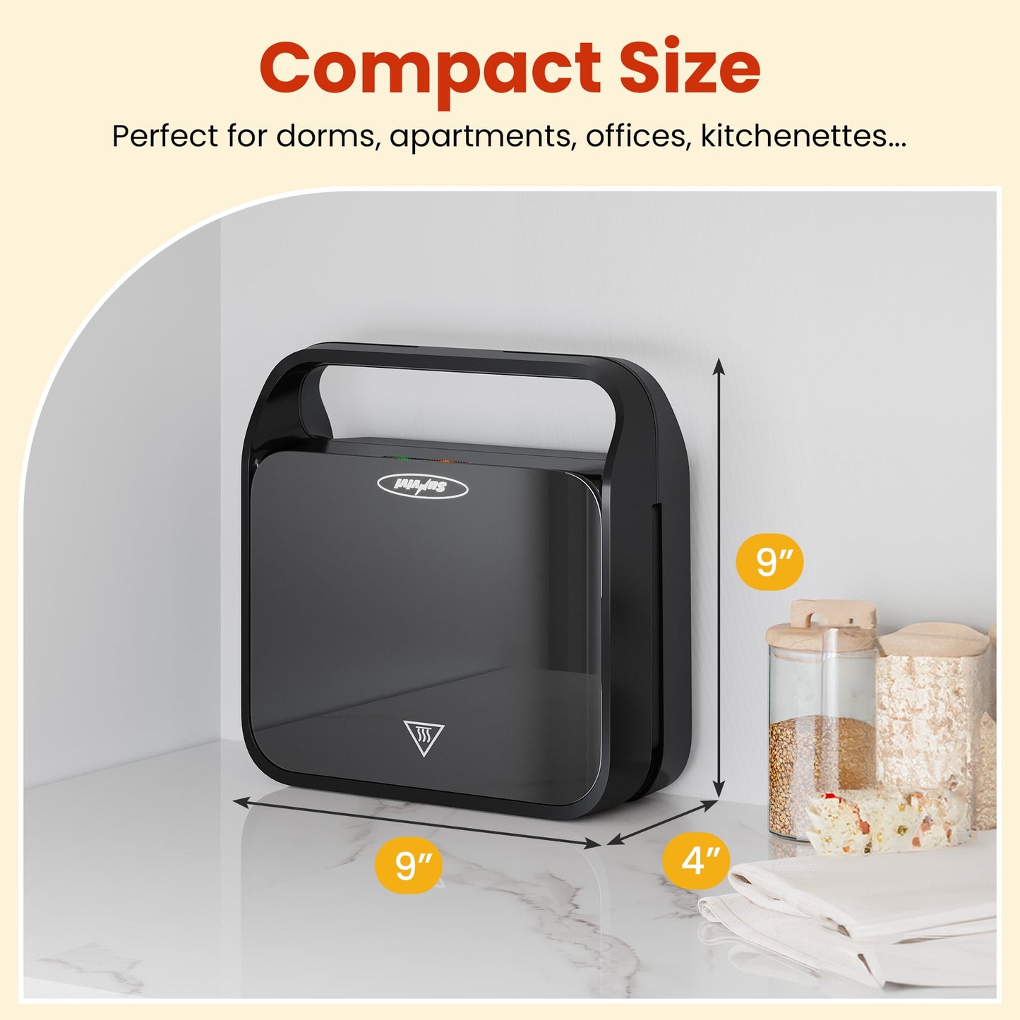 Sunvivi 3-in-1 Electric Sandwich Maker & Waffle Grill, 850W Panini Press with Non-Stick Removable Plates & Tempered Glass Top, Cool Touch Handle, Easy to Clean, Black-2