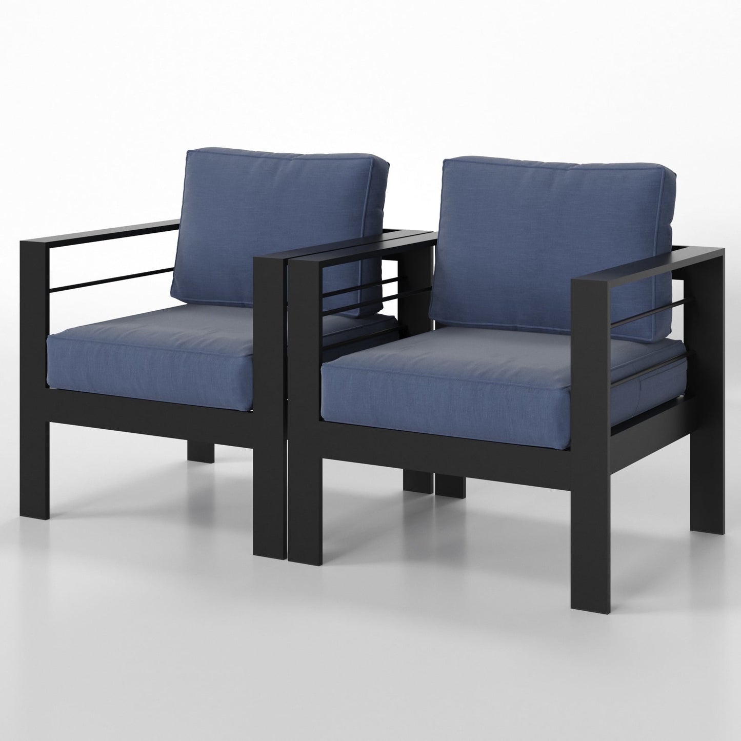 Heynemo Metal Patio Furniture Chairs Set of 2, Aluminum Outdoor Armchairs with Cushions, Blue
