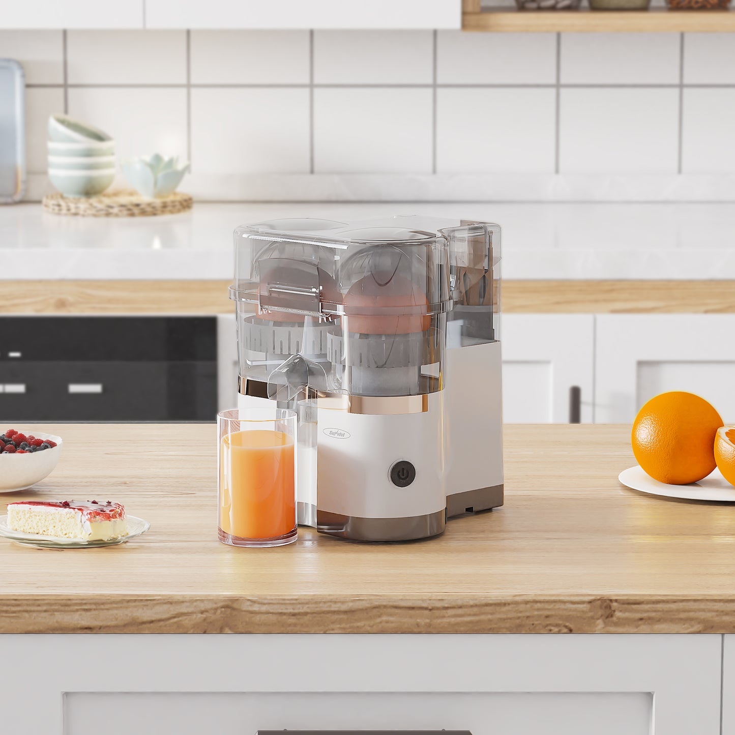 Sunvivi Dual-Head Electric Citrus Juicer with Cleaning Brush, for Fresh Orange, Lemon, Lime, Kiwi, Grapefruit