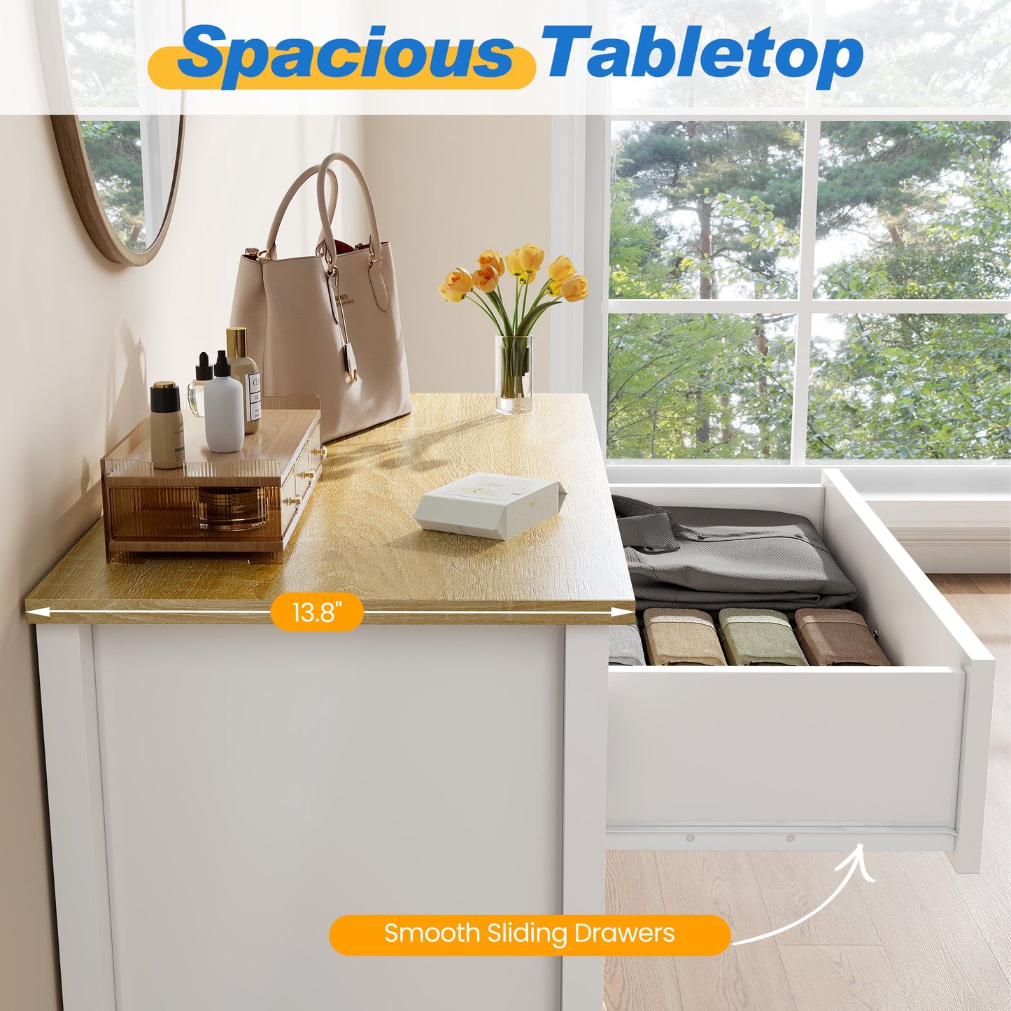 May in Color Large Nightstand with 3 Spacious Drawers, Modern Bedside Table with Solid Wood Knobs for Bedroom Living Room