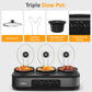 Triple Slow Cooker with 3 Spoons, 3 Pot 1.5 Quart Oval Crock Food Warmer Buffet Server, Stainless Steel-3