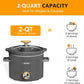 Superjoe 2 Quart Slow Cooker, Small Slow Cooker with Removable Ceramic Pot, Slow Cooker Food Warmer with 3 Heating Settings & Dishwasher Safe Glass Lid, Grey