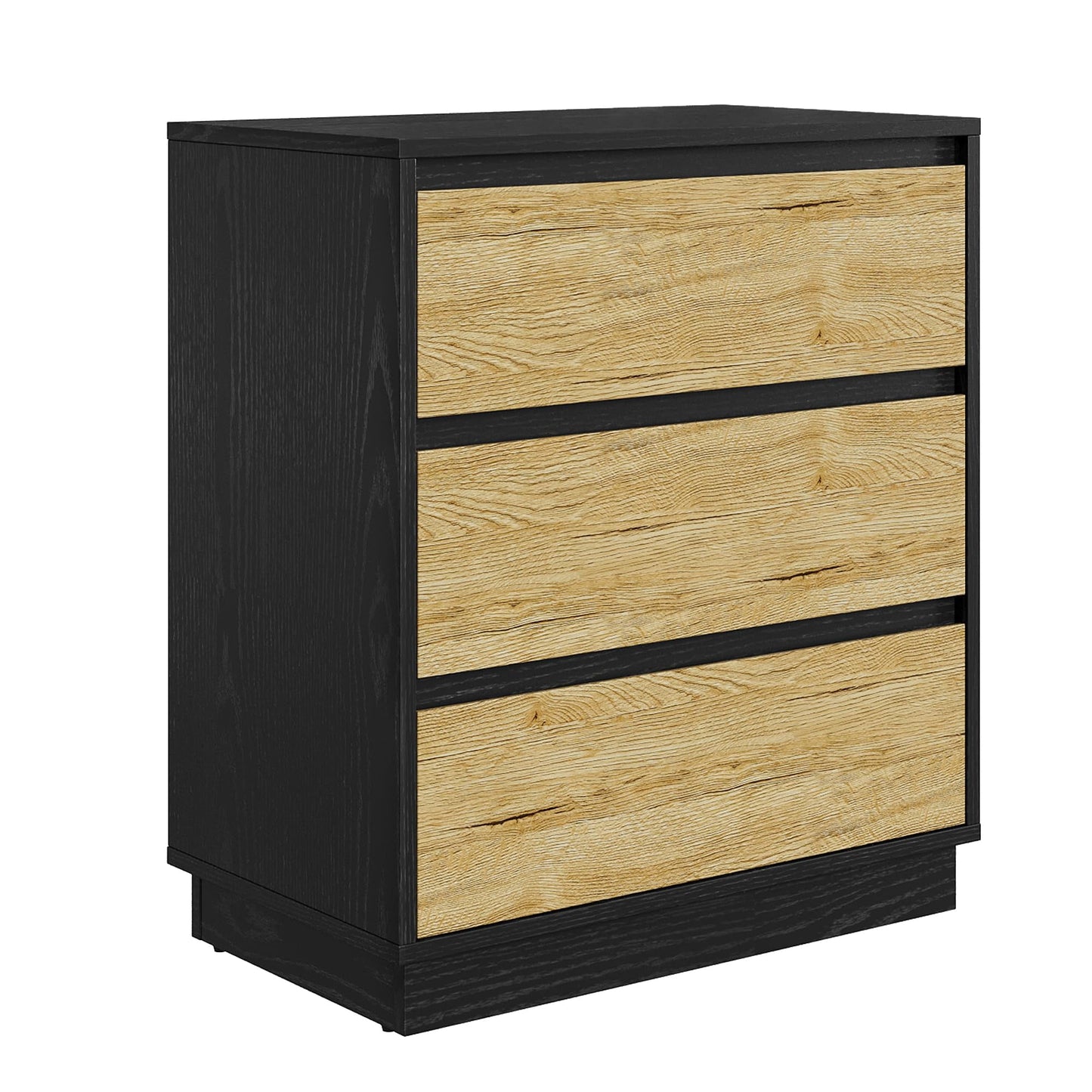 May in Color Wide Nightstand with 3 Drawers Set of 2, Black Large Nightstand for Bedroom, Home and Office, Black and Wood