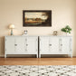 May in Color 3-Door Buffet Cabinet with Storage, Bohemian Sideboard with Adjustable Shelves, Wood Credenza Cabinet, Console Table for Bedroom, Living Room, Dining Room, Hallway, Grayish-White