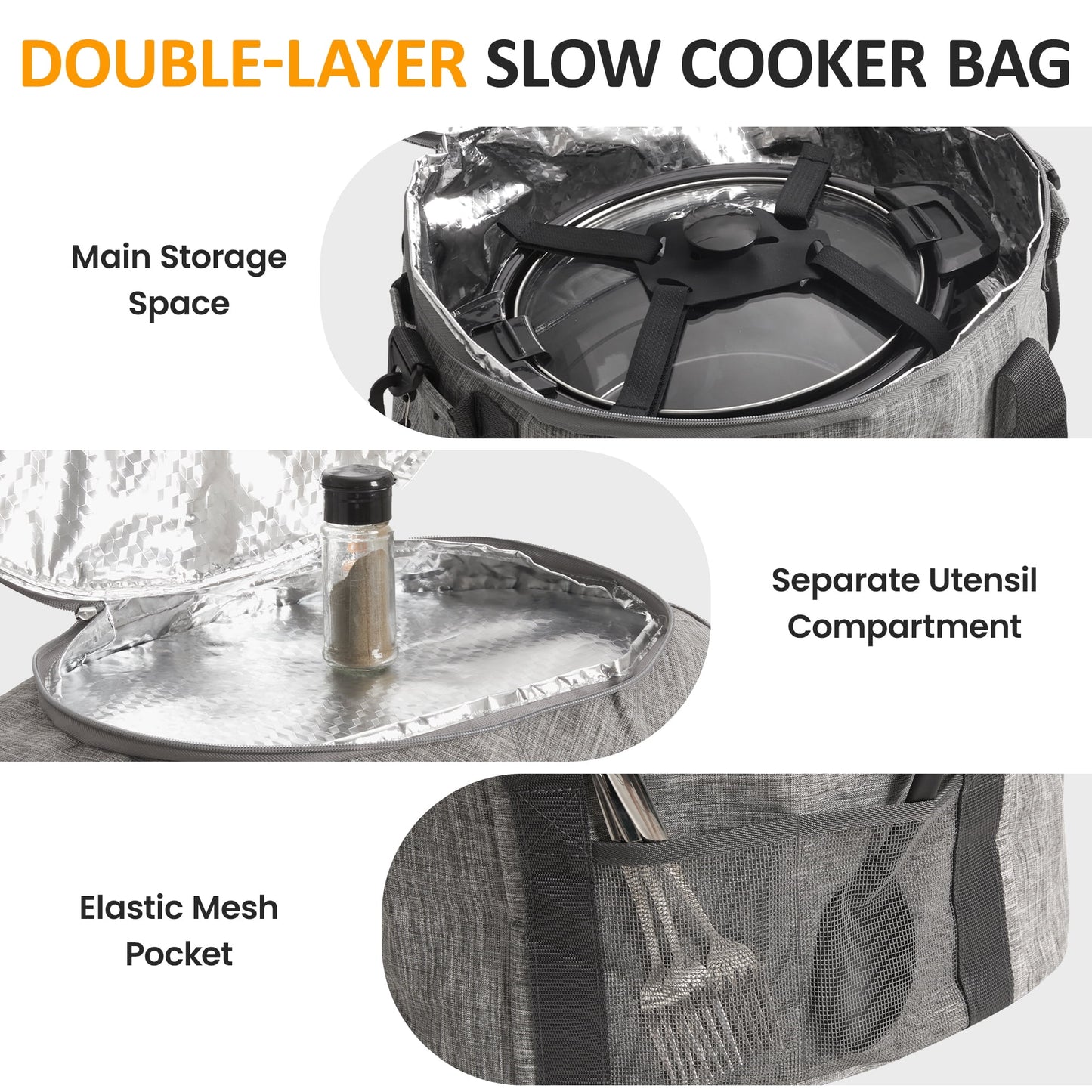 Large Capacity Insulated Slow Cooker Bag for 6-8QT, Portable Carrying Case with Transparent Window, Storage Pockets & Adjustable Straps for Outdoor Events, Family Gatherings & Potlucks