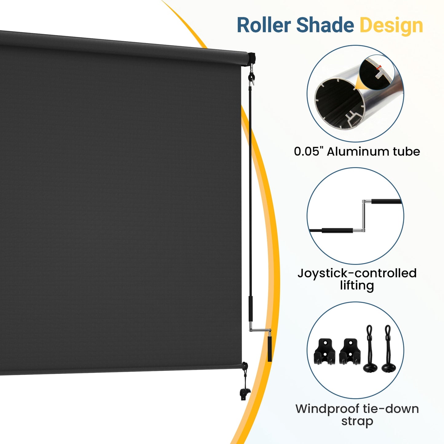 CozyHome Outdoor Roller Shade 6' x 6', Cordless Patio Shade with Crank Handle, 95% UV Protection, Aluminum Privacy Sun Shade for Patio, Black