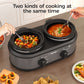 Sunvivi Small Double Slow Cooker, 2 Pot 1.25 Quart Oval Crock Food Warmer Buffet Server, Stainless Steel, Gray
