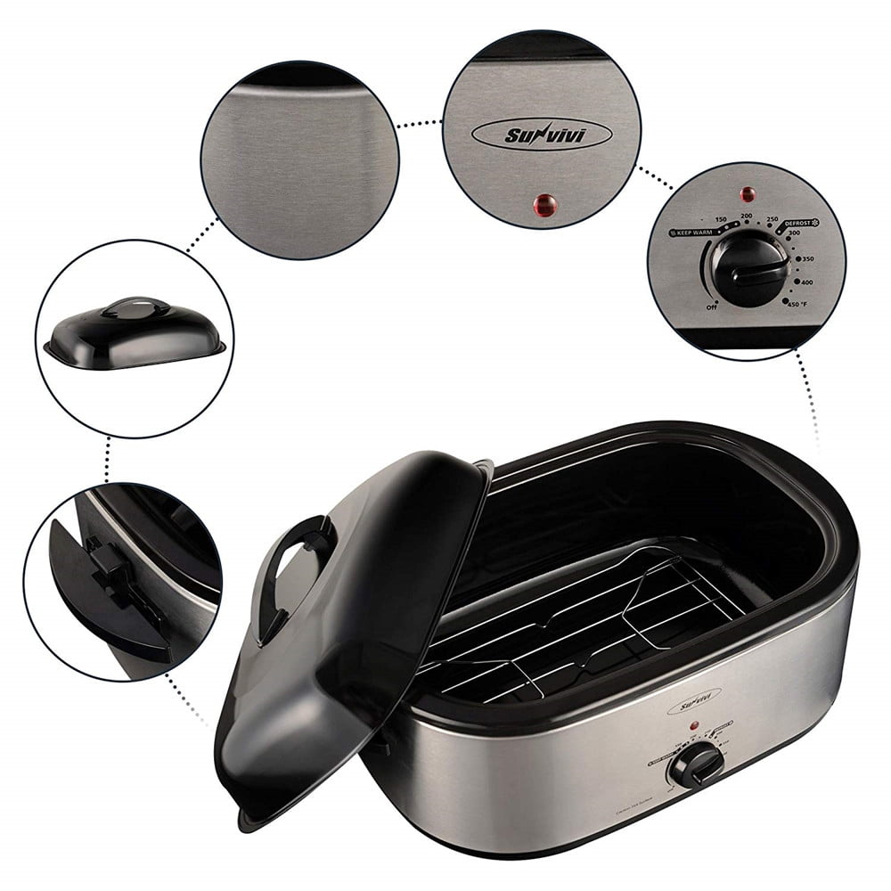Superjoe 18 Quart Roaster Oven with Self-Basting Lid, Turkey Roaster Oven with Removable Insert Pot, Stainless Steel Silver-1