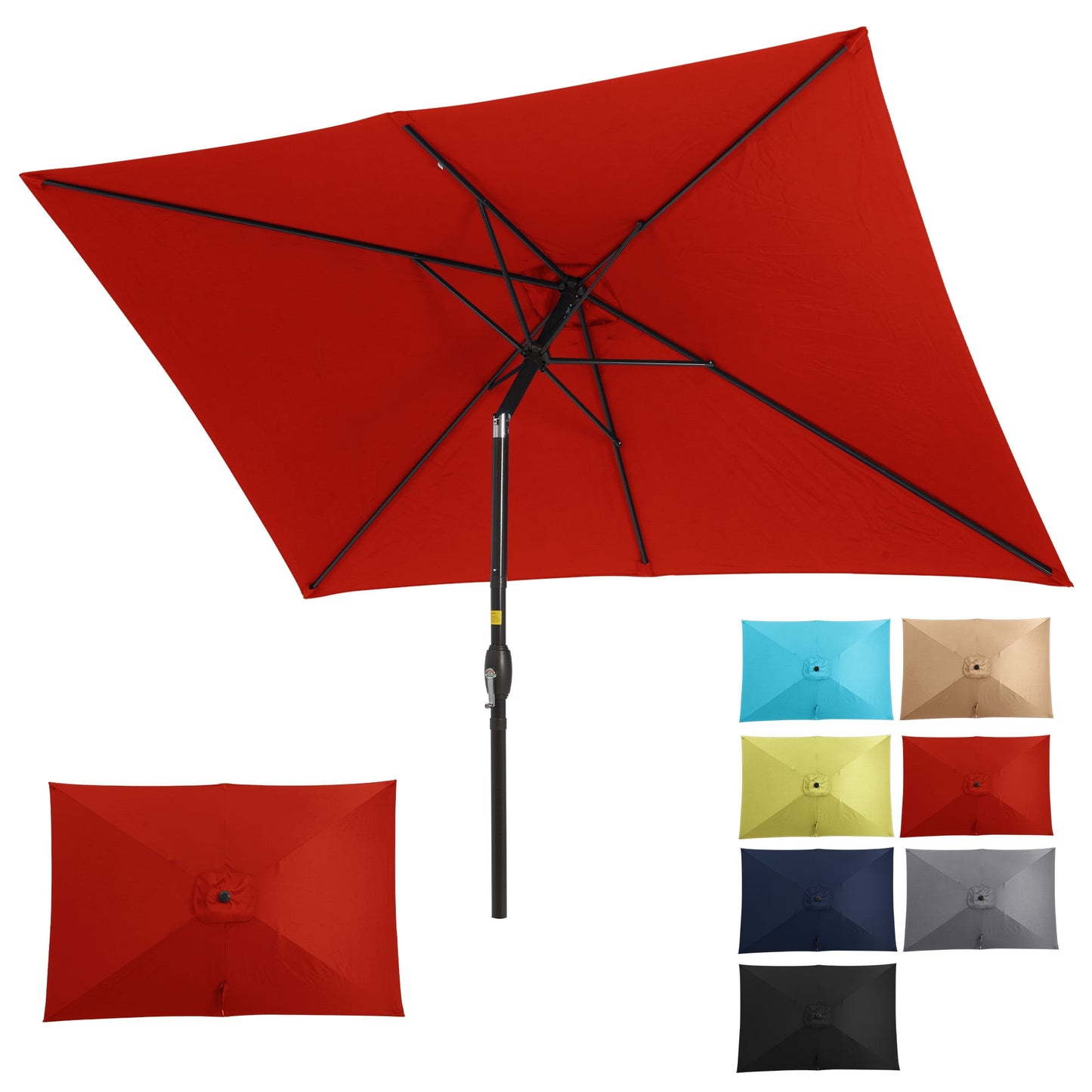 Heynemo 10x 6.5ft Rectangular Patio Umbrella, Outdoor Table Market Umbrella with Crank, 6 Steel Ribs, Polyester Canopy, Aluminum Pole,Red