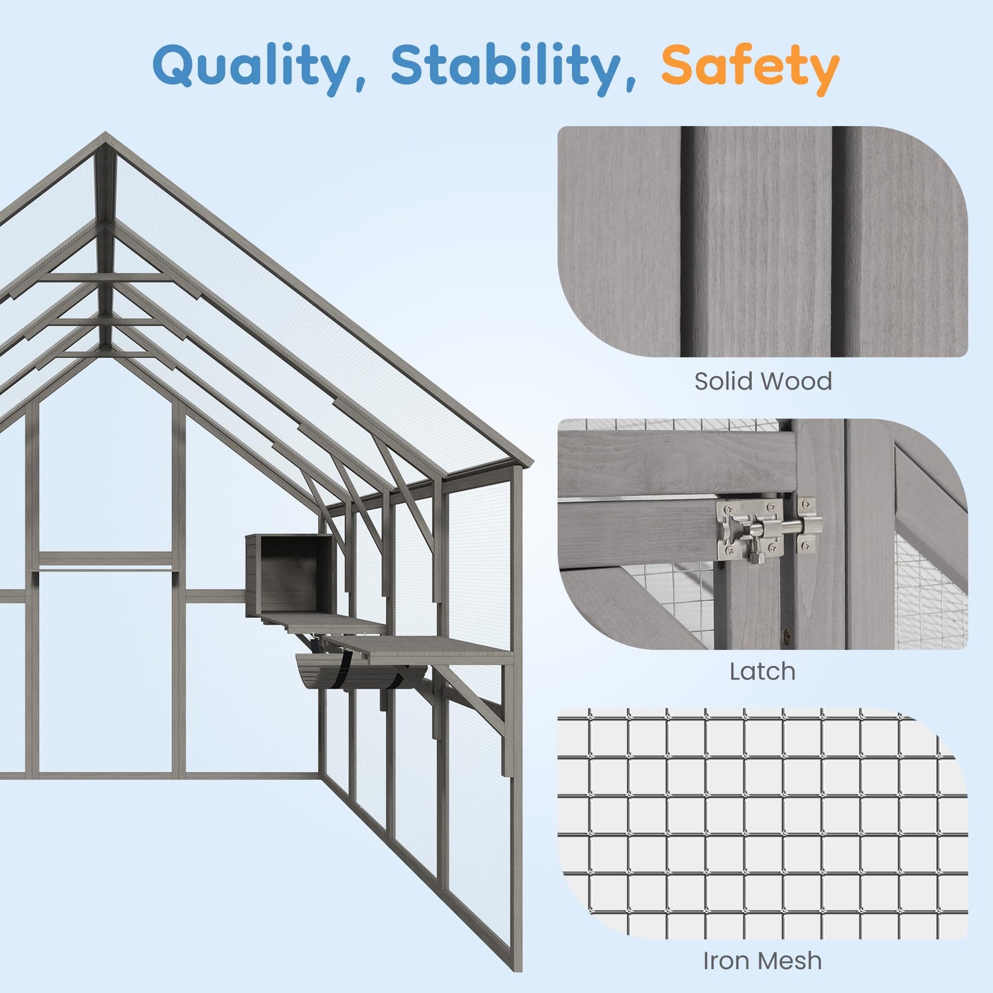 Keygarzone Outdoor Cat Enclosure 110"L x 74.5"W x 74.5"H