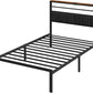 Royalcraft Bed Frame with Charging Station, Platform Bed with Metal Slats, Upholstered Headboard with Storage Shelves, No Box Spring Needed
