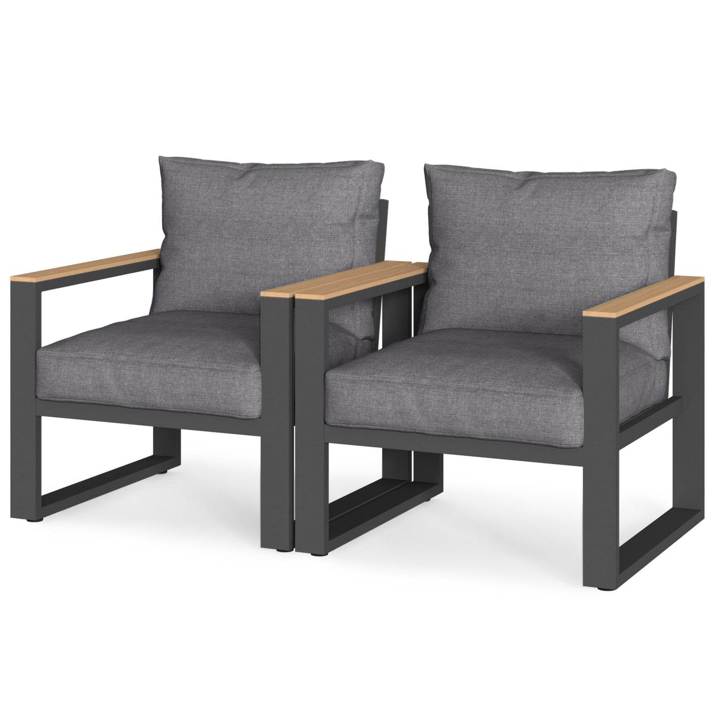 May in Color Aluminum Outdoor Armchair, 2 Pieces All-Weather Metal Patio Single Sofa, Patio Conversation Set for Porch Backyard Garden, Grey