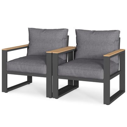 May in Color Aluminum Outdoor Armchair, 2 Pieces All-Weather Metal Patio Single Sofa, Patio Conversation Set for Porch Backyard Garden, Grey
