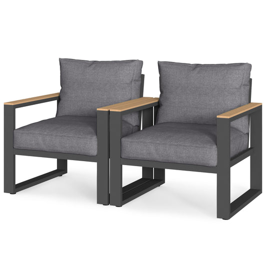 CozyHome Aluminum Outdoor Armchair, 2 Pieces All-Weather Metal Patio Single Sofa, Patio Conversation Set for Porch Backyard Garden, Grey