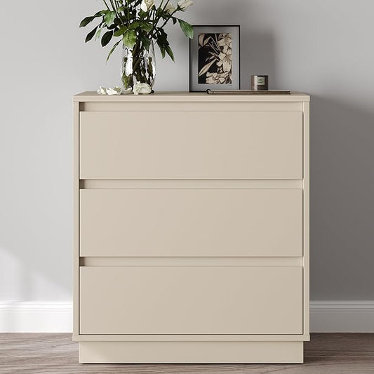 RoyaCraft Wide Nightstand with 3 Drawers, Modern Chest of Drawers for Bedroom, Large End Table with Hidden Pull-out System, Wooden Dresser for Living Room, Entryway