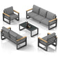 Aluminum Outdoor Patio Furniture Set with Height-adjustable Footrest for Lawn Porches Patio, 7-Seats All-weather Patio Sofa Sets with Coffee Table, Modern Outdoor Patio Conversation set, Grey