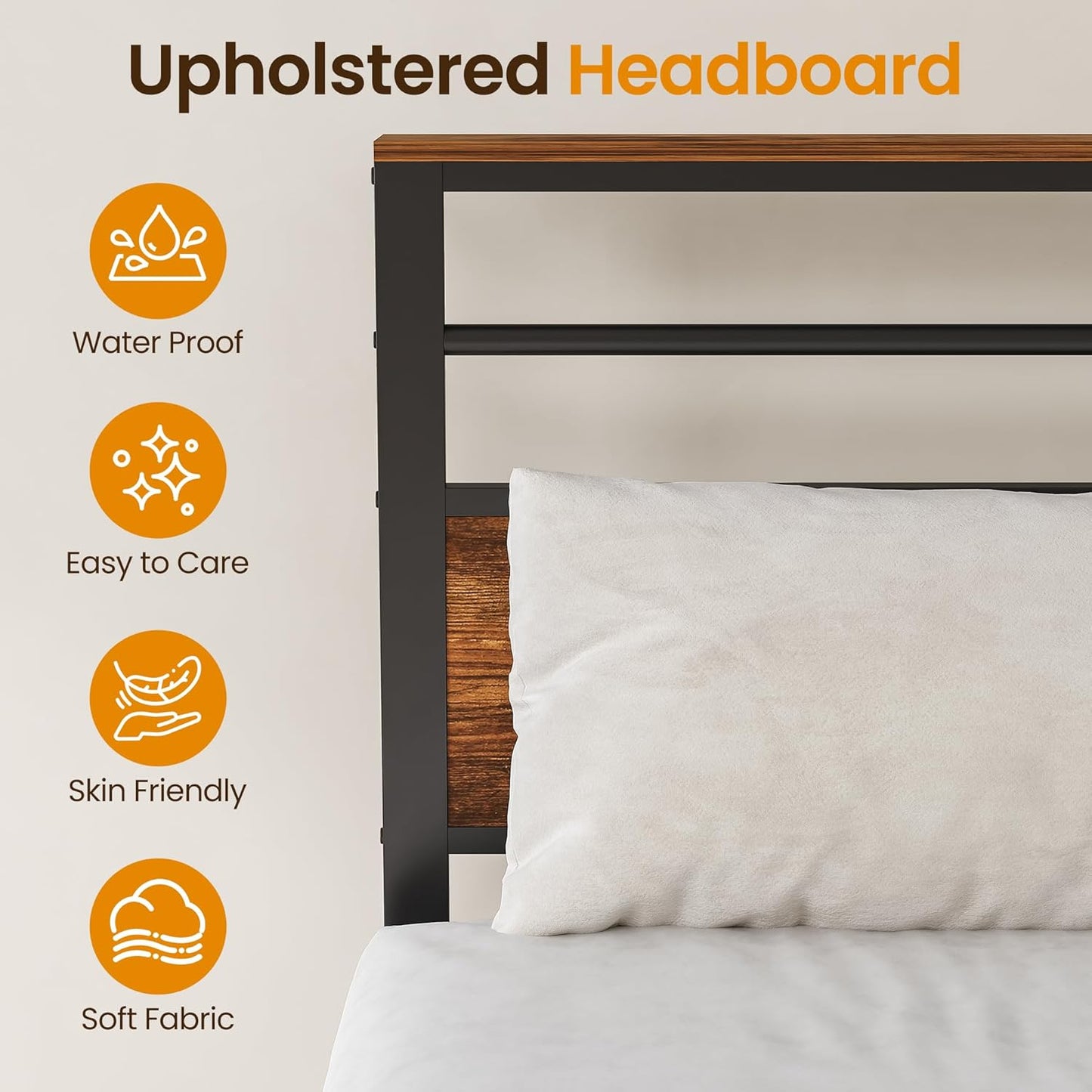 Royalcraft Bed Frame: Industrial Platform Bed w/ Wood Headboard, Storage Shelves, LED lights, and Steel Slats, No Box Spring Needed, Easy Assembly