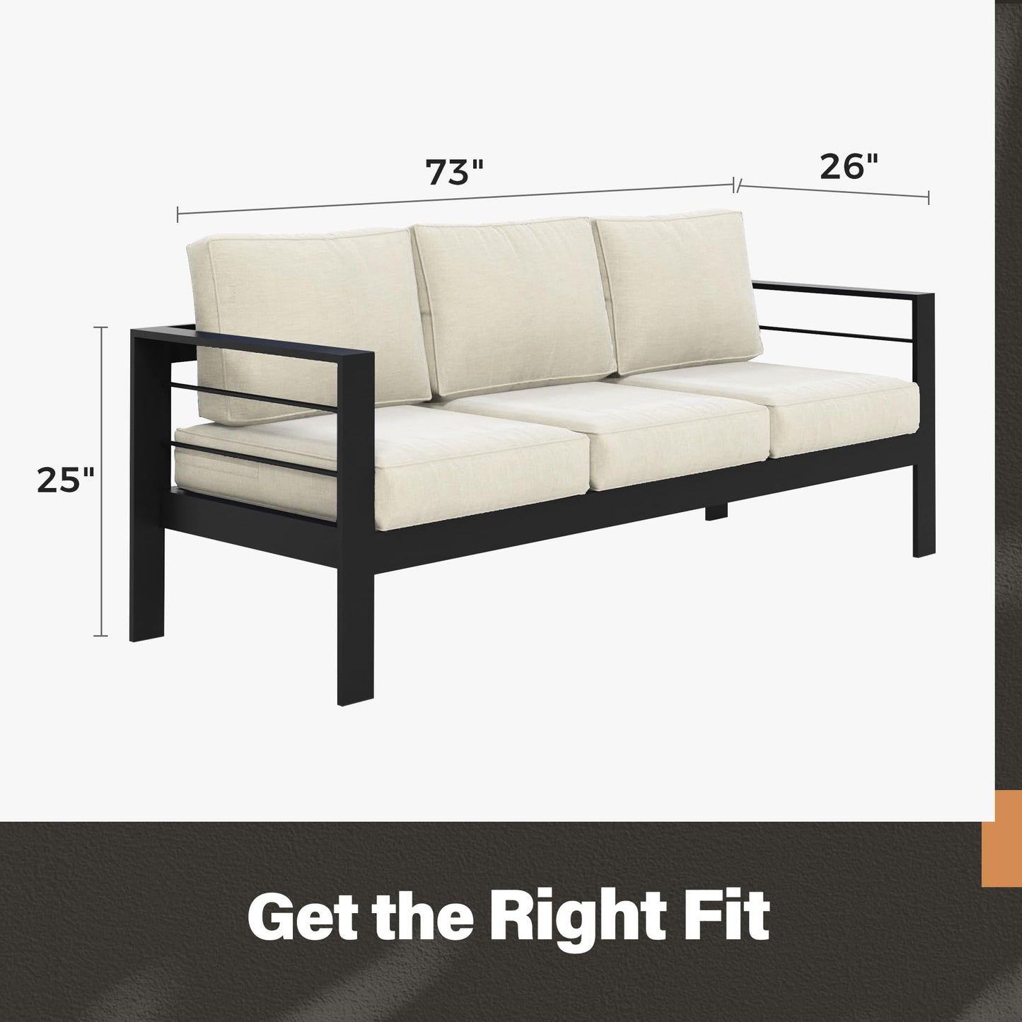 May in Color Outdoor Couch Aluminum Patio Furniture Sofa, 3-Seat All-Weather Metal Outdoor Patio Furniture with Cushions,Beige