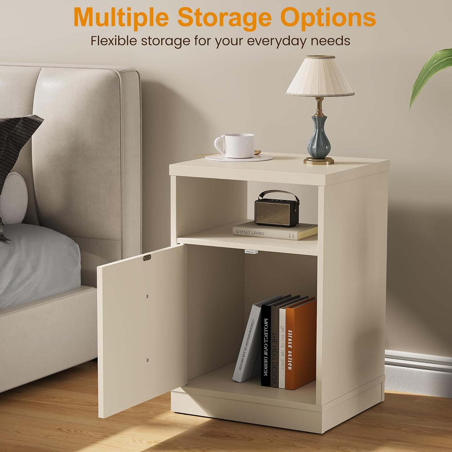 Royalcraft Nightstand Set of 2, End Table with Storage Shelf and Door, Faux two-drawer Design Side Table , Modern Night Stand for Bedroom Dorm, Wood Beside Table for Living Room Small Spaces