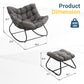 RoyalCraft Patio Rocking Chair with Ottoman, Outdoor Indoor Rocking Egg Chair with Cushions, Metal Lounge Chair Oversized Papasan Chair, Outdoor Wicker Reading Chair for Porch Garden, Dark Grey