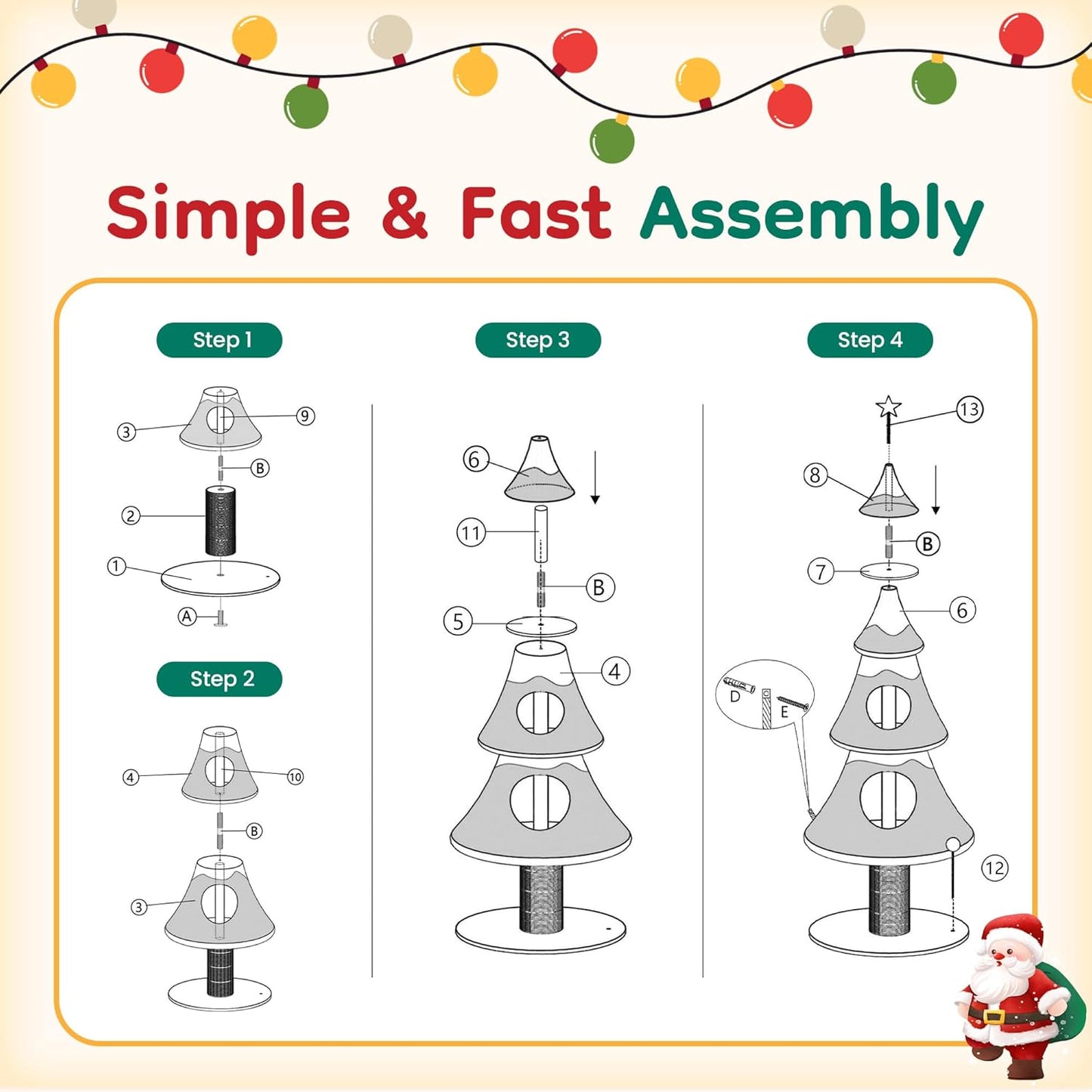 Keygarzone Christmas Tree Cat Tower for Indoor Cats, Multi-Level Wooden Cat Tree