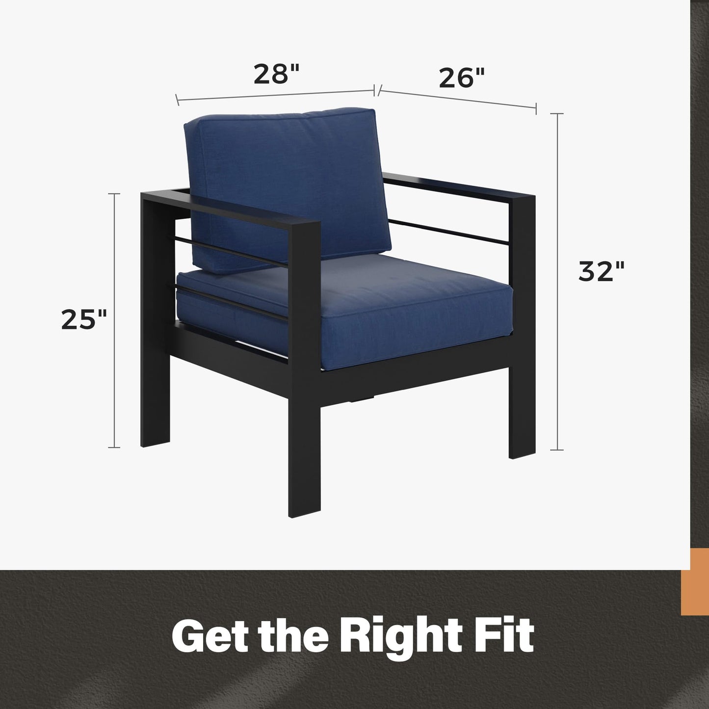 CozyHome Patio Furniture Metal Armchair,2 PCS All-Weather Aluminum Garden Outdoor Contemporary Sofa Chair with Cushions,Deep Blue