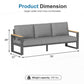 May in Color Aluminum Outdoor Couch, All-Weather Metal Patio 3-seat Sofa with Soft Thick Cushions, Patio Sofa Couch for Porch Backyard Garden, Grey