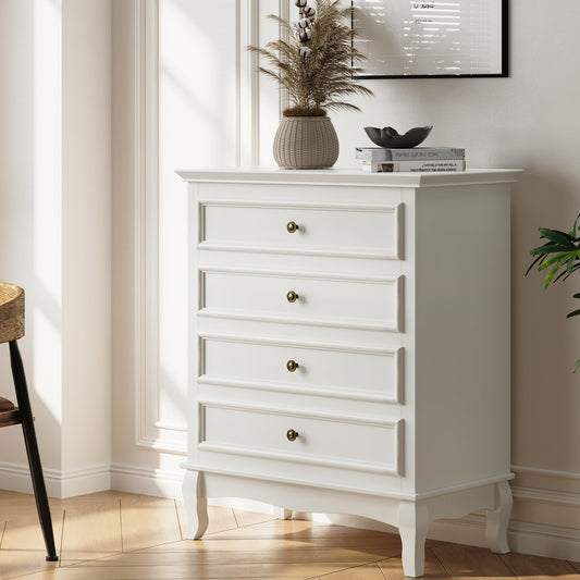 Heynemo White 4 Drawer Dresser, Large Storage Chest with Ball Bearing Slide, Ideal for Bedroom, Living Room, Hallway, Entryway, White