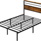 Royalcraft Bed Frame: Industrial Platform Bed w/ Wood Headboard, Storage Shelves, LED lights, and Steel Slats, No Box Spring Needed, Easy Assembly
