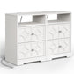 Heynemo Modern Accent Side Table Set of 2 with 2 Drawers, Gold Knobs, and Diamond Carvings, Large Night Stand for Living Room, Bedroom, Entryway, White