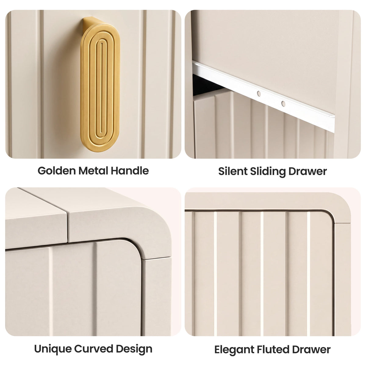 Heynemo Fluted Chest of 9 Drawers, Beige Modern 9 Drawer Dresser with Gold Metal Handles, Wide Storage Dresser Cabinet for Bedroom Living Room