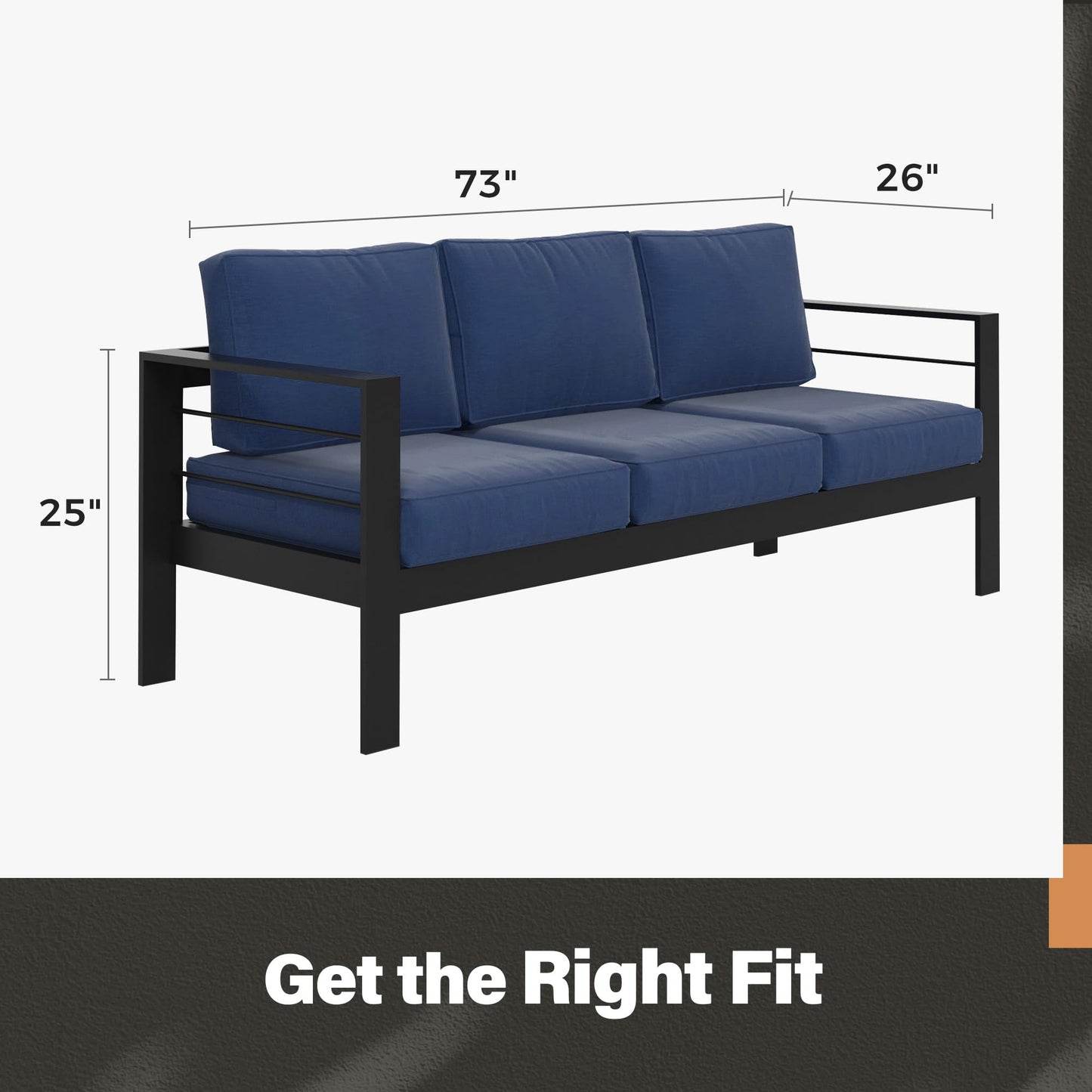 CozyHome Outdoor Couch Aluminum Patio Furniture Sofa, 3-Seat All-Weather Metal Outdoor Patio Furniture with Cushions,Deep Blue
