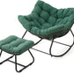 RoyalCraft Patio Rocking Chair with Ottoman and Cushions, Patio Wicker Egg Chair for Outdoor & Indoor, Oversized Papasan Chair, Outdoor Lounge Recliner Chair for Garden, Porch