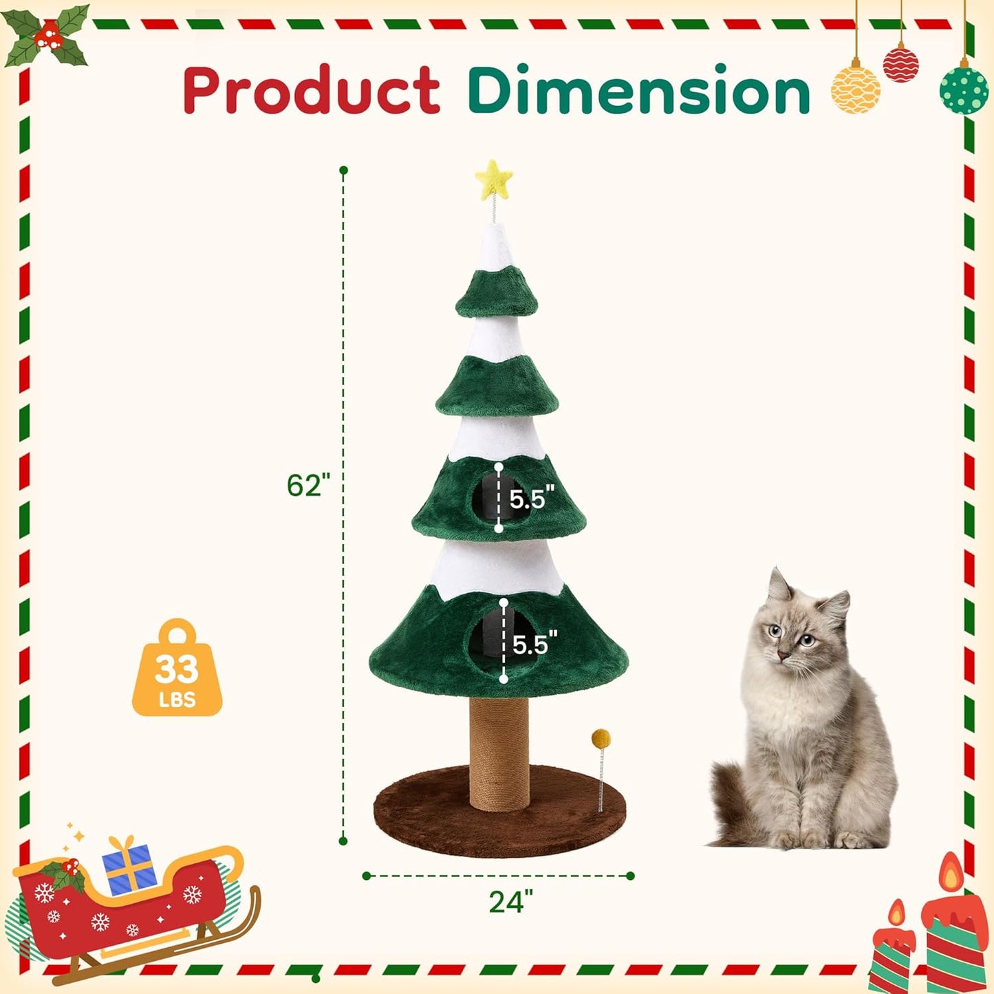 Keygarzone Christmas Tree Cat Tower for Indoor Cats, Multi-Level Wooden Cat Tree