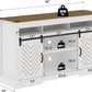 Royalcraft Farmhouse TV Stand for 65+ Inch TV, 34'' White Entertainment Center with Sliding Barn Doors,  Wood  Cabinet Television Stands