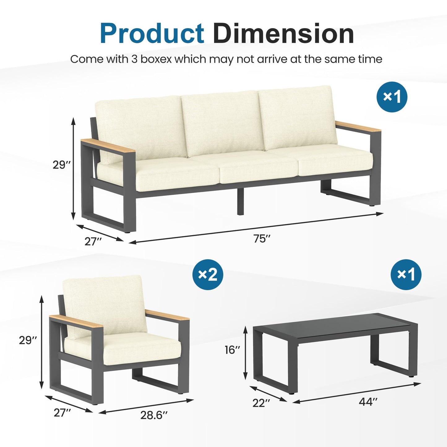 Heynemo Aluminum Patio Furniture, 5-Seats Metal Outdoor Furniture Set with Coffee Table, Modern Patio Sofa Sets Outdoor Conversation Set for Pool Garden Porch Backyard, Beige