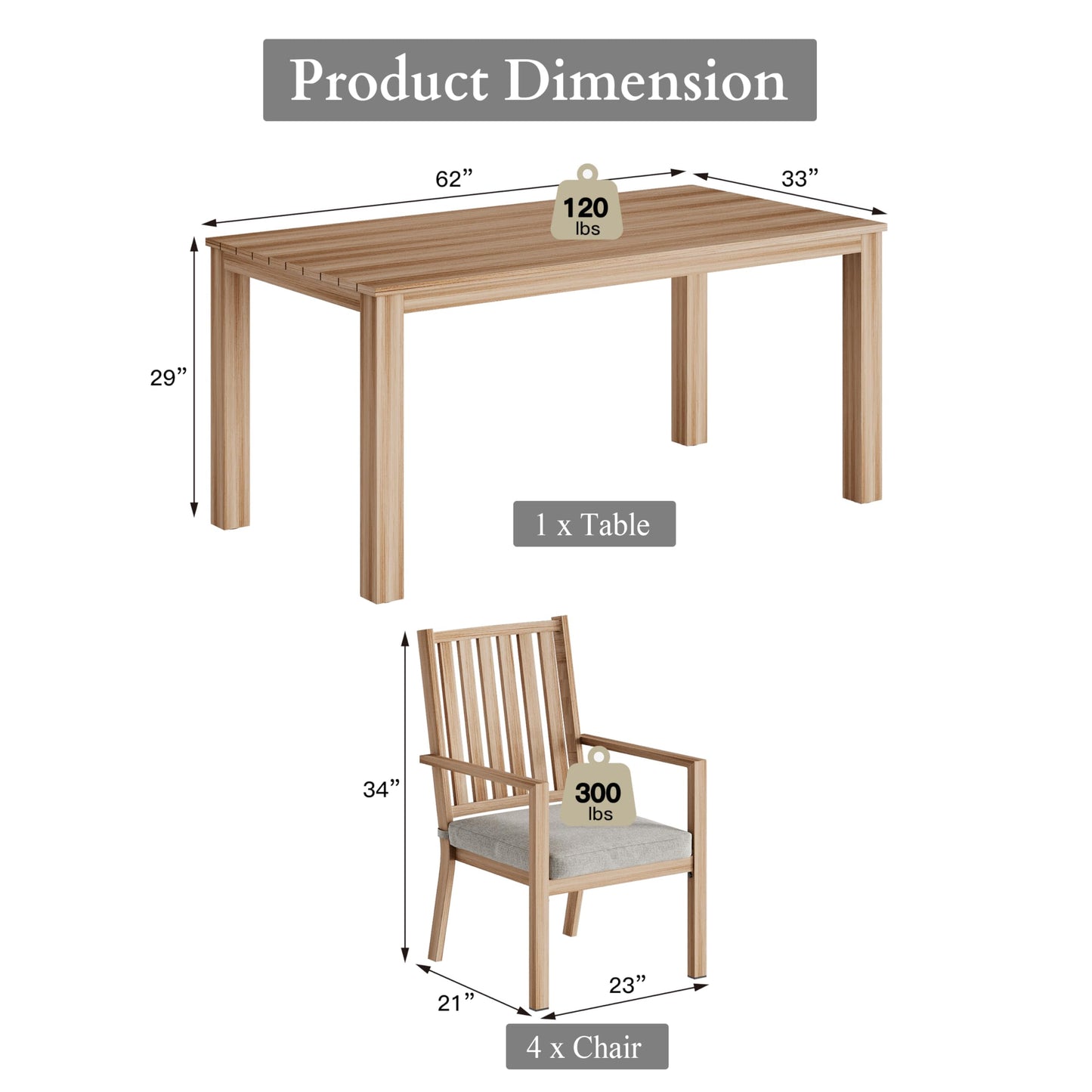 May in Color Aluminum 5 Pieces Patio Dining Sets, Outdoor Dining Table with 4 Chairs, Outdoor Patio Dining Furniture Set with Removable Cushion for Garden, Lawn, Backyard, Brown