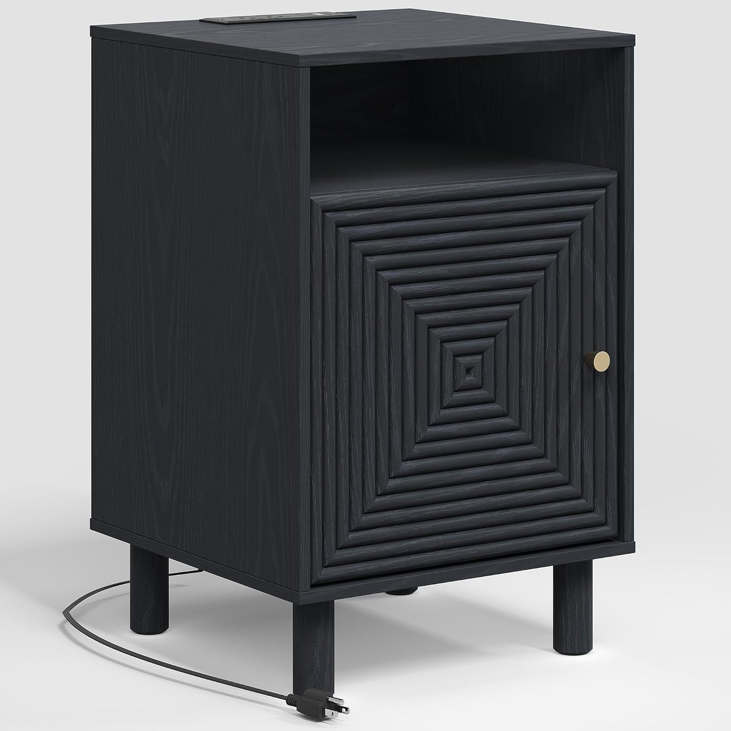 Royalcraft Nightstand with 1 Door, Modern Side Table with Charging Station,  Accent End Table with Solid Wood Legs, Bedside Table for Living Room, Bedroom, Entryway
