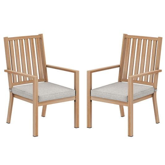 May in Color Patio Dining Chair Set of 2, Aluminum Outdoor Dining Chairs with Waterproof Cushions, Metal Outdoor Patio Furniture Seating for Porch, Balcony, Deck, Backyard, Light Wood Color