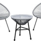 Royalcraft 3-Piece Outdoor Acapulco All-Weather Patio Conversation Bistro Set, Outdoor Woven Rope Chairs and Glass Top Table, 3 Piece Patio Bistro Set for Yard Balcony Poolside, Grey