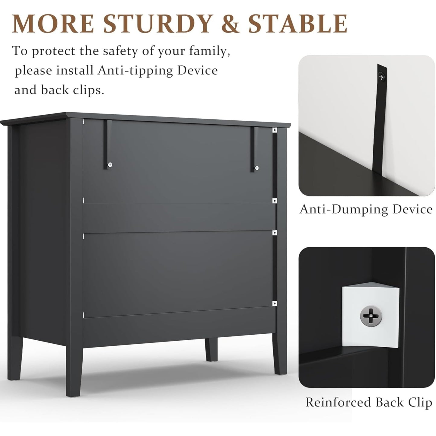 Heynemo Black 3 Drawer Dresser, Painted 30 Inch Tall Wood Nightstand with Storage, Wide Modern Chest of Drawers with Ball Bearing Slide for Bedroom Hallway Living Room Entryway Office