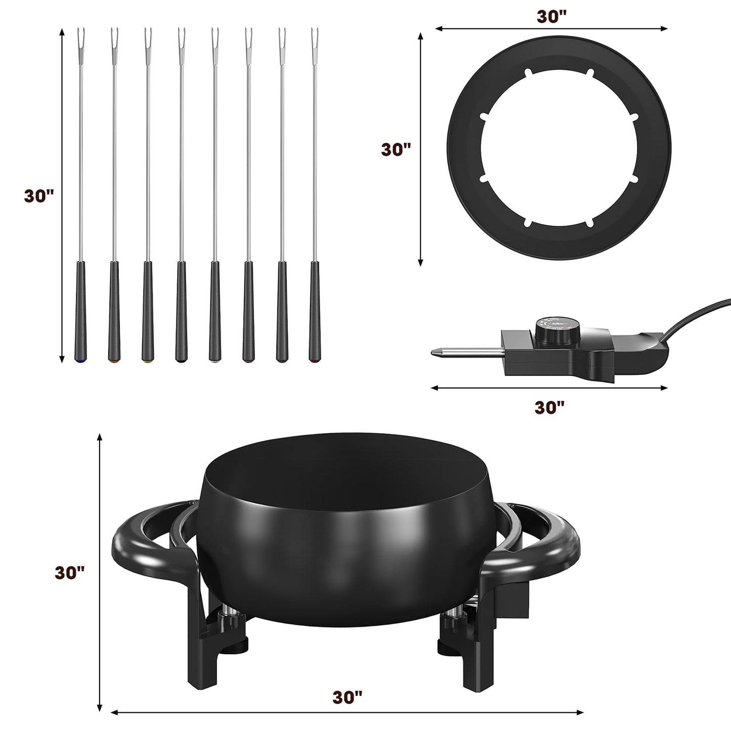RoyalCraft Electric Fondue Pot Set for Melting Chocolate Cheese, 3 Quart Fondue Set with Adjustable Temperature Control and 8 Color-Coded Forks, 1000W Non-Stick Fondue Maker for Dessert, Oil and Broth