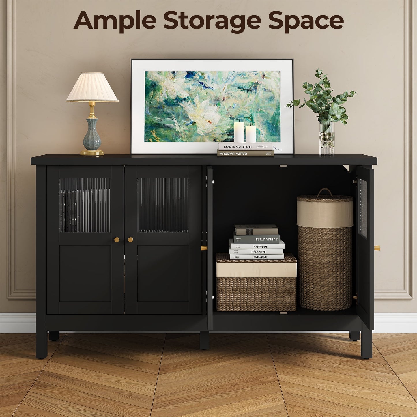 May in Color 55'' Sideboard Buffet Cabinet with Adjustable Shelves and Acrylic Accents, Wood Credenza for Living Room, Entryway, Dining Room