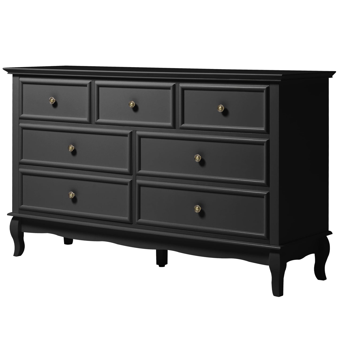 May in Color 7 Drawer Dresser with Solid Wood Legs for Bedroom, Living Room, Hallway, Black