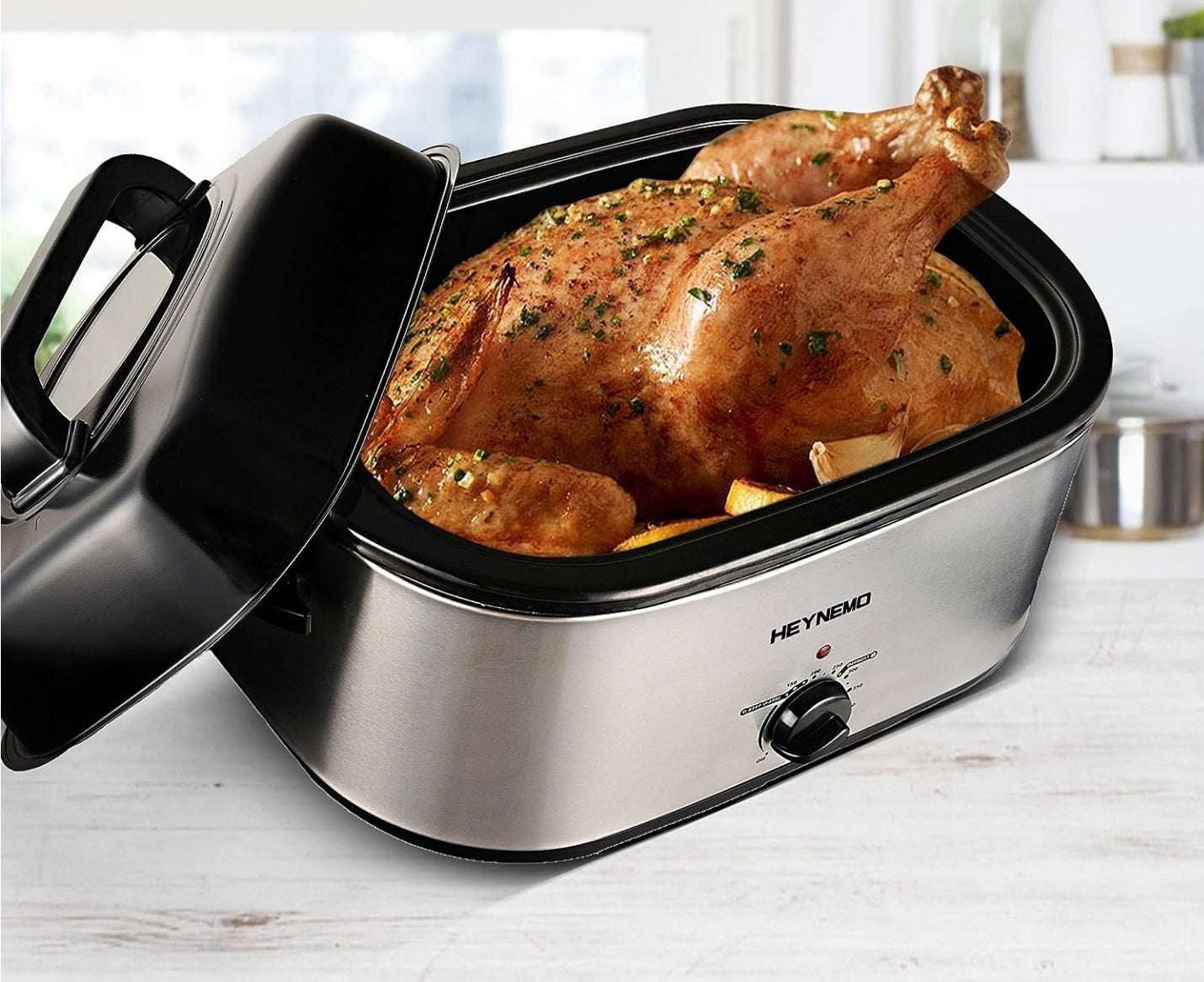 CozyHom 24 Quart Electric Roaster Oven Stainless Steel Roaster Oven with Self-Basting Lid Removable Insert Pot, Silver