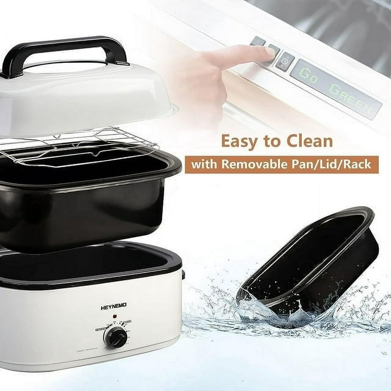 Superjoe 24 QT Electric Stainless Steel Turkey Roaster Oven, Self-Basting Lid Removable Insert Pot , White