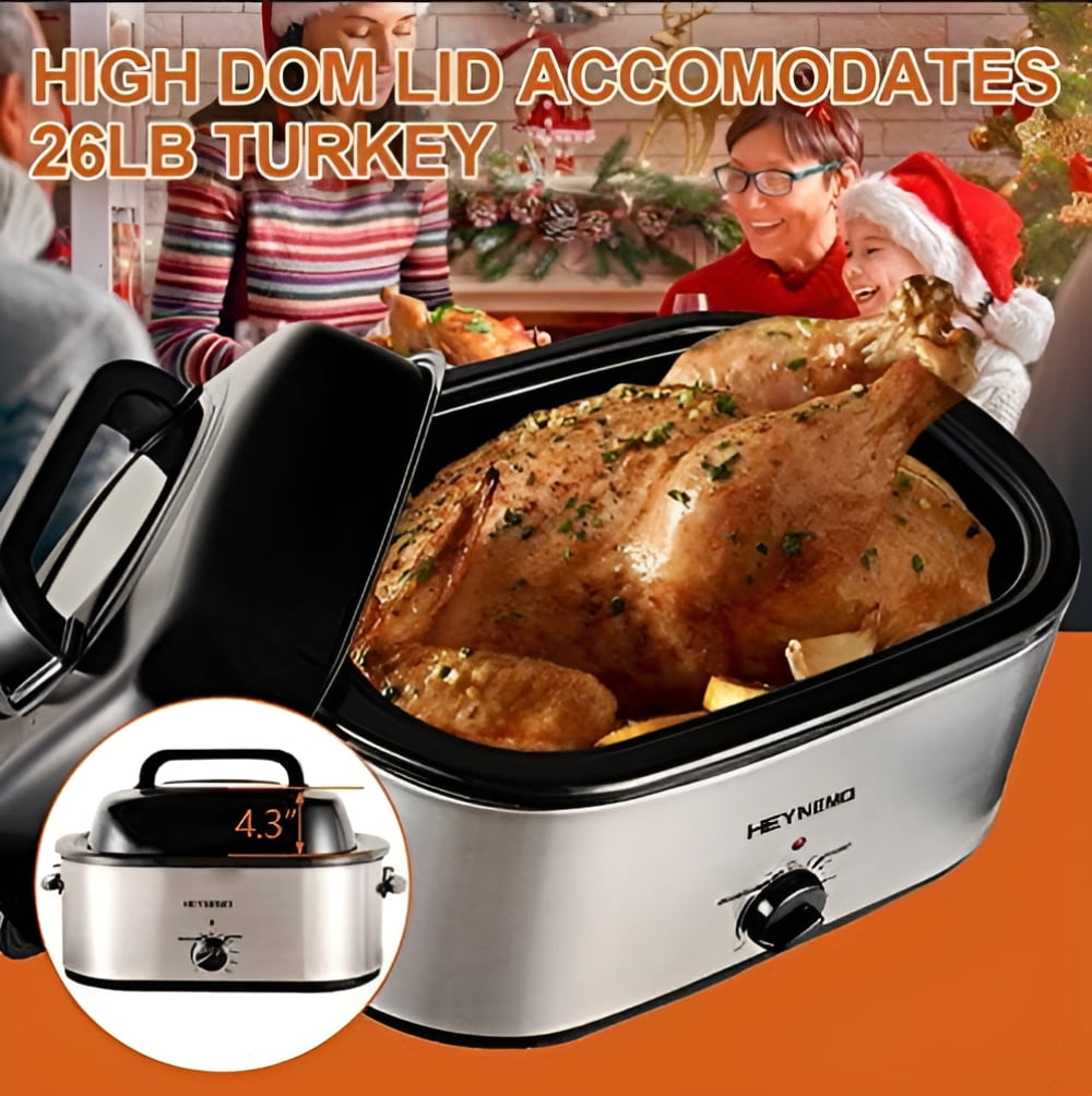 Superjoe 24 Quart Electric Roaster Oven, Stainless Steel Turkey Roaster Oven Buffet with Self-Basting Lid Removable Pan, Silver