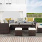 Royalcarft 7 Pcs Outdoor Conversation Set All Weather Wicker Sectional Sofa Set Dining Table Chair and Ottoman,Steel Frame,Ivory